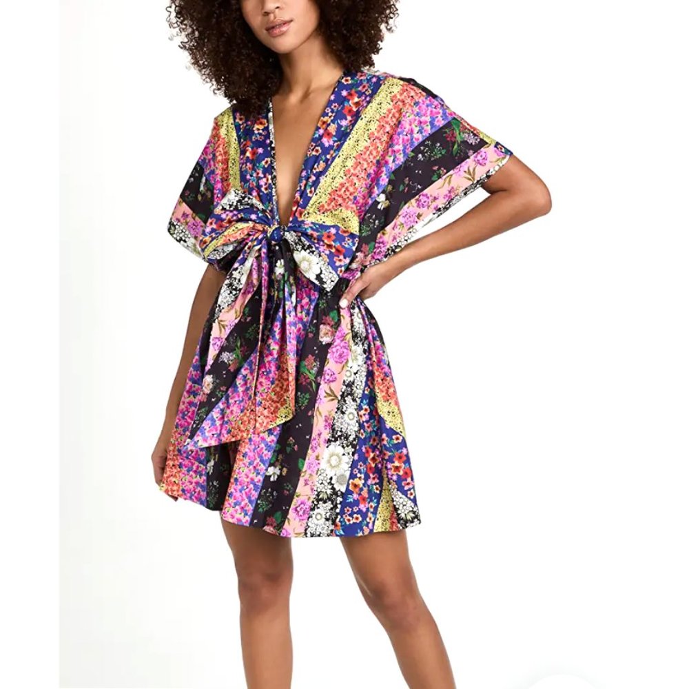 AMUR Nyla Floral Tie Front Mini Dress In Organic Cotton